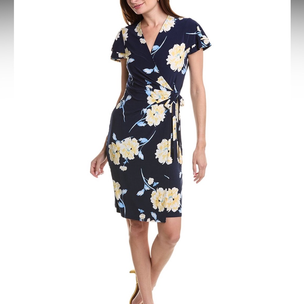 NWT ANNE KLEIN Floral Flutter Sleeve Wrap Dress